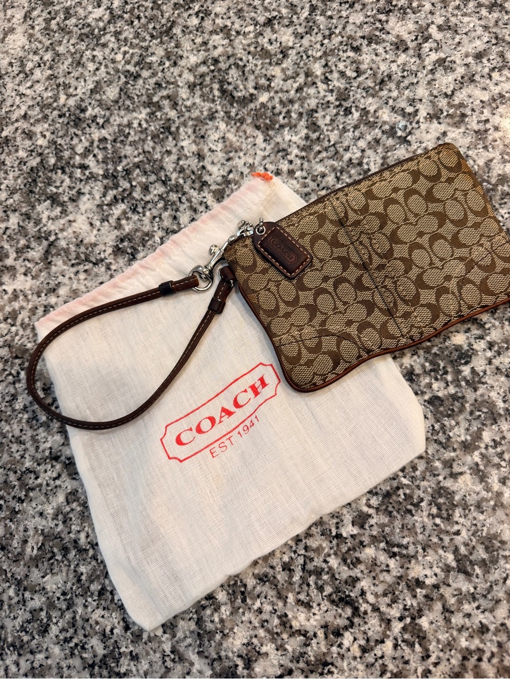Vintage Coach Brown Signature Wristlet with Leather Trim, Cute! 🤎